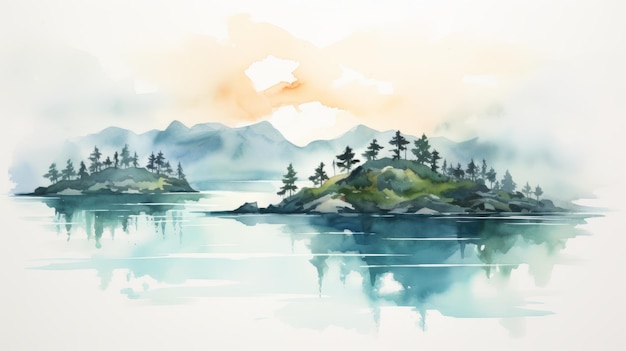 Photo sublime wilderness watercolor painting of a serene island