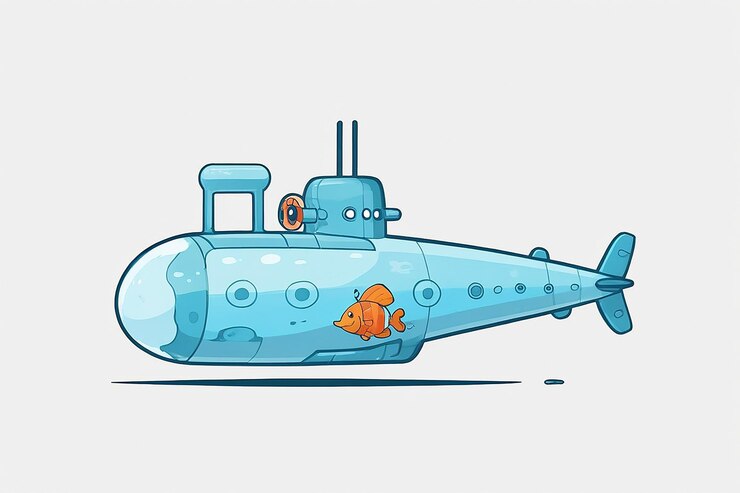 Фотография карикатура на подводной лодке на белом фоне