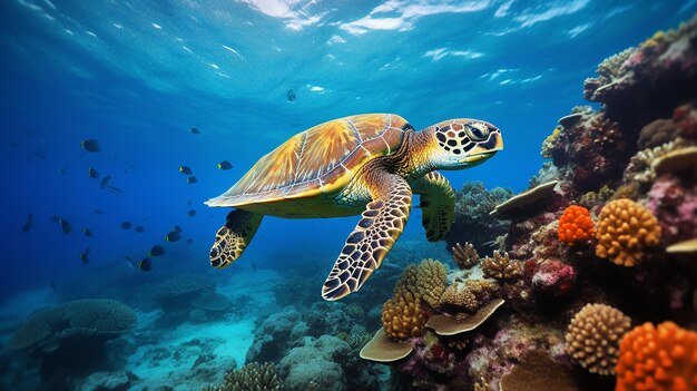 Submarine Elegance Beautiful Green Turtle Beneath the Sea