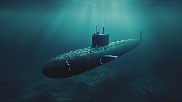 Photo submarine floating near boat