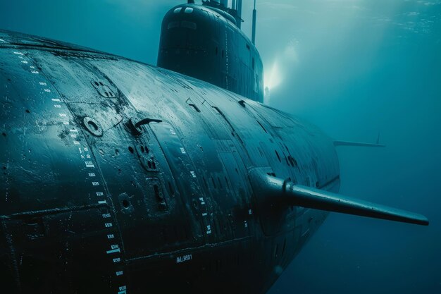 Photo a submarine is seen in the water with a blue background