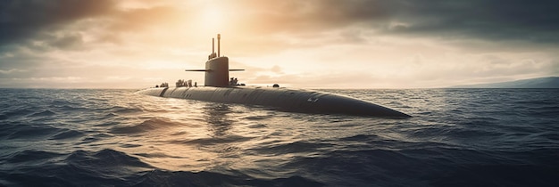 A submarine is seen in the water.