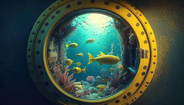 Submarine portal digital art illustration Generative AI