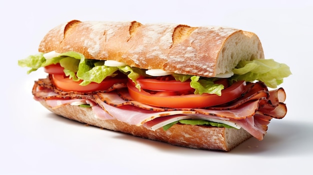 Photo submarine sandwich with ham cheese lettuce tomatoesonion mortadella and sausage