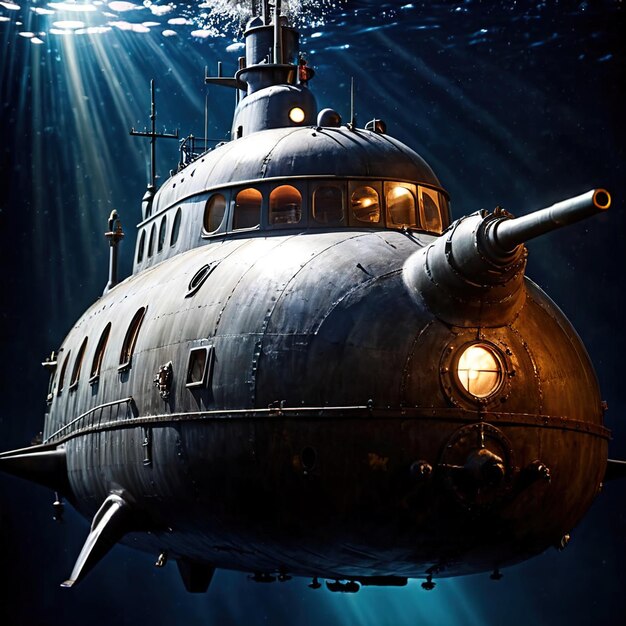 Photo submarine underwater naval military vessel to travel under the ocean