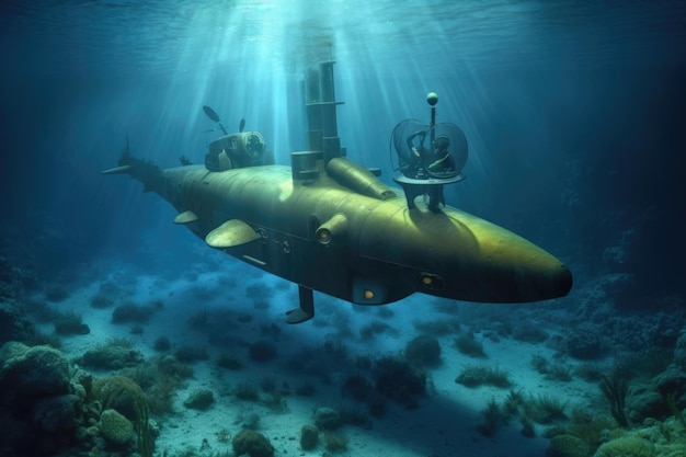 Submarine using advanced sonar technology underwater created with generative ai