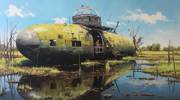 Photo submarine in wetland a captivating acrylic painting