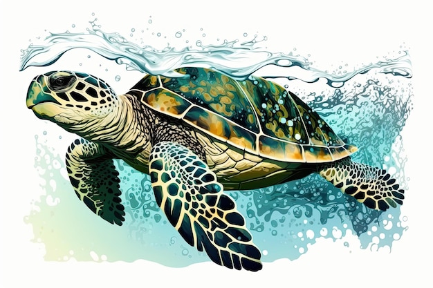 A submerged Hawksbill sea turtle