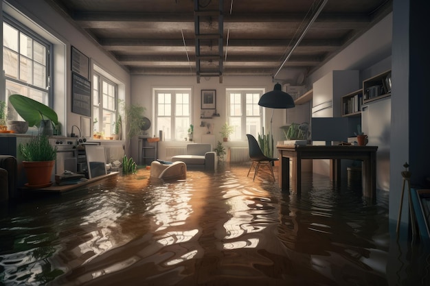 Submerged Interior A Series of HyperRealistic Flooded Room Illustrations