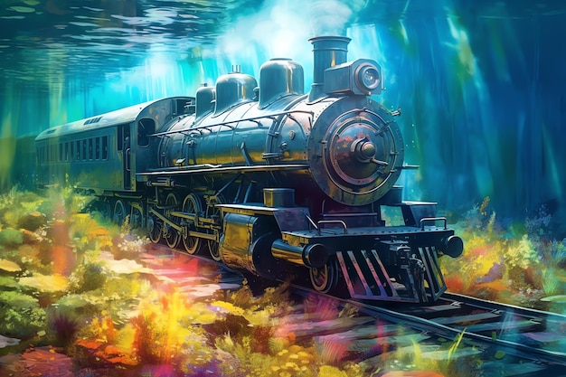 Погруженный локомотив под водой