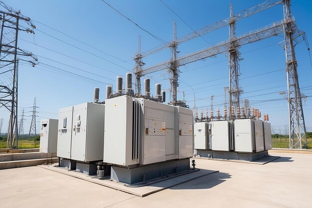 Photo substation with switchgear a transmission transformers for high voltage electric power