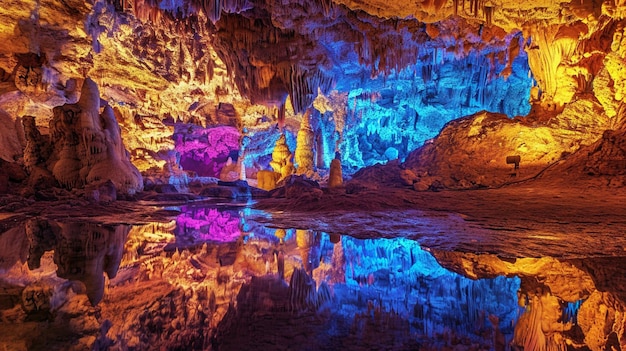 Subterranean caves adorned with luminescent crystals of various colors Generative Ai
