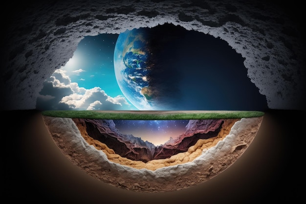 Subterranean landscape with a cross section through the earths layers of soil texture