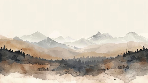 Subtle Majesty Minimalist Watercolor Depiction of Skyrim Landscape in Beige and Grey Tones