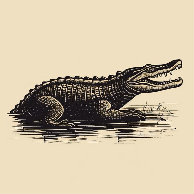 Photo subtle serenity a minimalistic woodcut alligator illustration