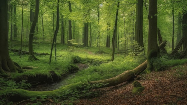 Subtle shades of green in a forest landscape AI generated