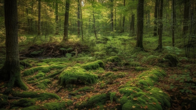 Subtle shades of green in a forest landscape AI generated