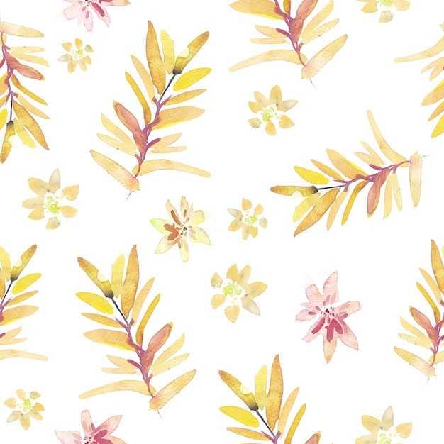 Subtle Yellow Summer Twigs Decorative seamless pattern Repeating background Tileable wallpaper