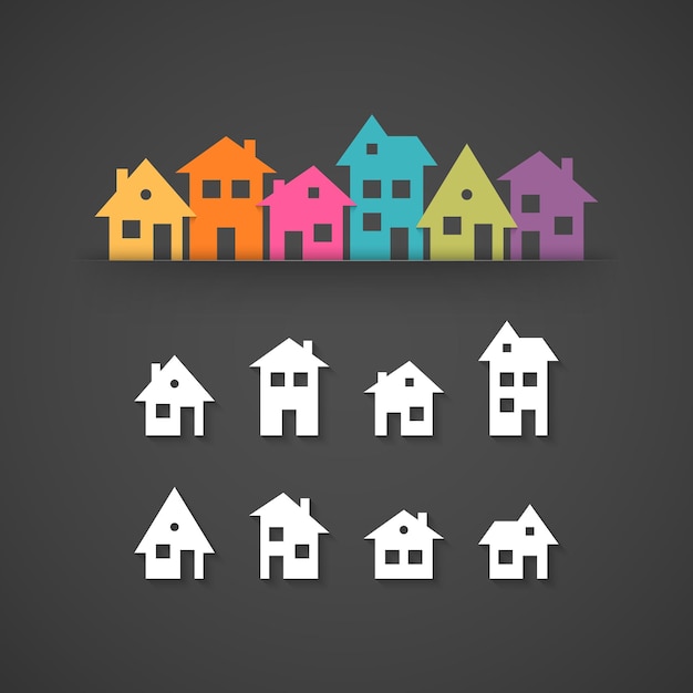 Photo suburban homes icon set easy to change colors