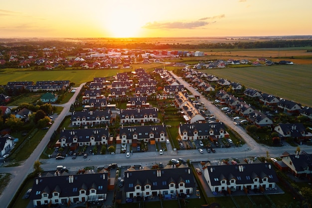 Suburban neighborhood in europe city, aerial view