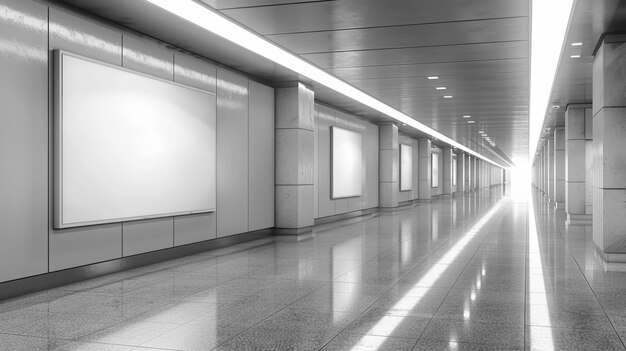 Subway advertising mockup Vertical billboards on the hallway wall