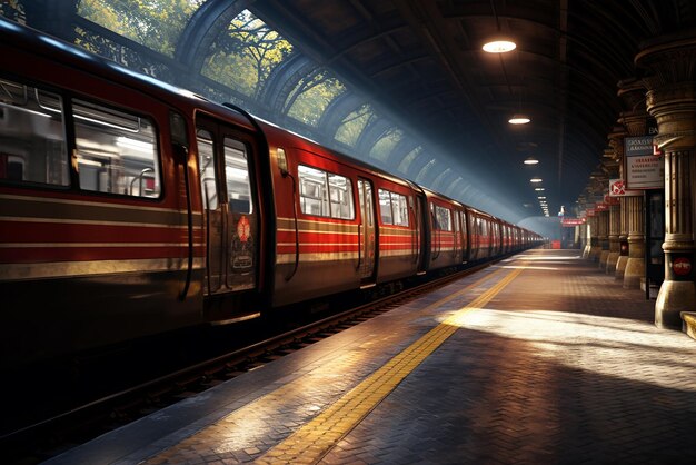 A subway arriving at a station