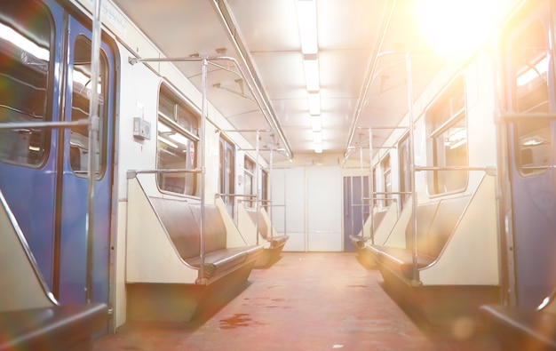 Subway car with empty seats. Empty subway car.