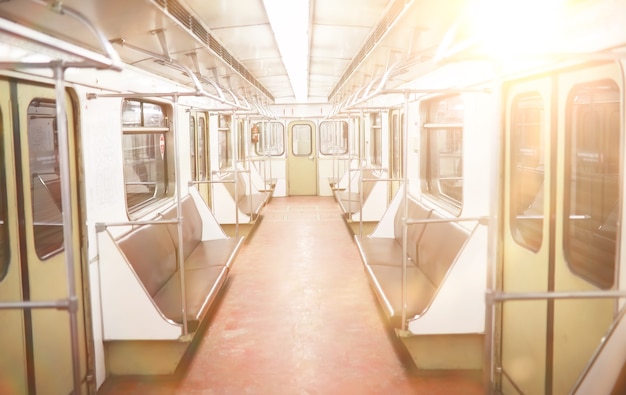 Subway car with empty seats. empty subway car.