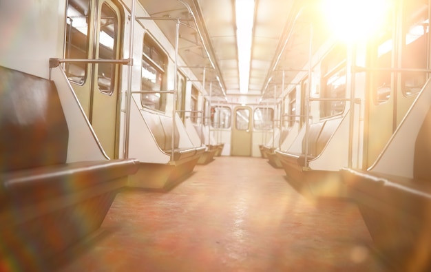 Subway car with empty seats. empty subway car.
