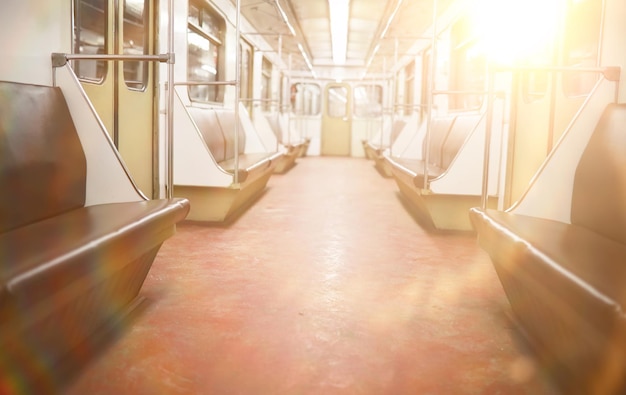 Subway car with empty seats. Empty subway car.