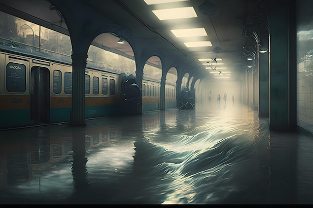 Subway flood postapocalypse concept neural network ai generated
