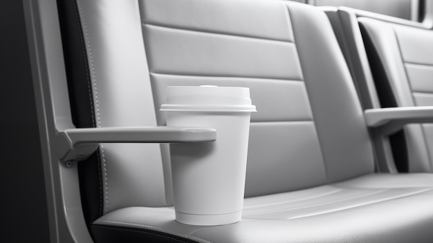 Subway seat closeup reveals armrest and cup holder AI Generated