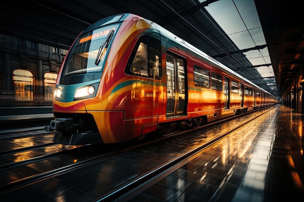 Скоростной поезд метрополитена в движении на станции быстро движущийся современный пассажирский поезд на железной дороге Генеративный ИИ