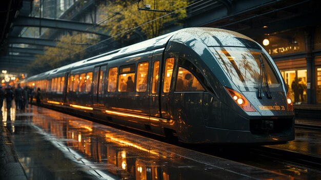 Foto treno veloce della metropolitana sull'architettura della piattaforma