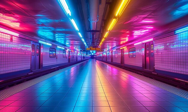 a subway tunnel with a colorful light and a sign that says quot welcome to the subway quot