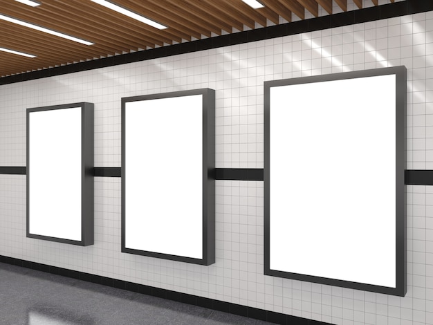 Subway with blank white advertising light box frame