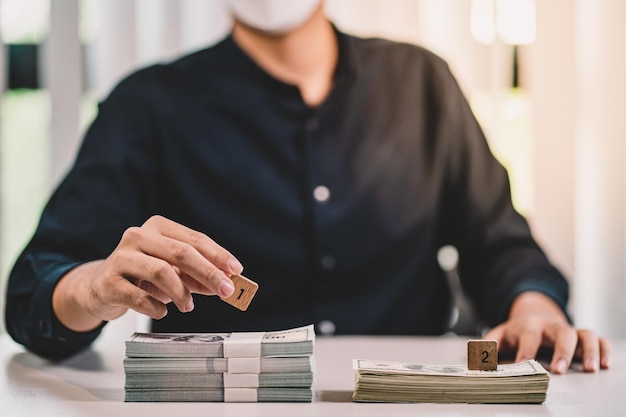 Succes van investeringsbedrijfsconcept voor groei en financiën dit doel is geld verdienen De strategie van concurrentie is winst maken door het idee van het managementbudget om inkomsten te laten groeien door statistisch plan