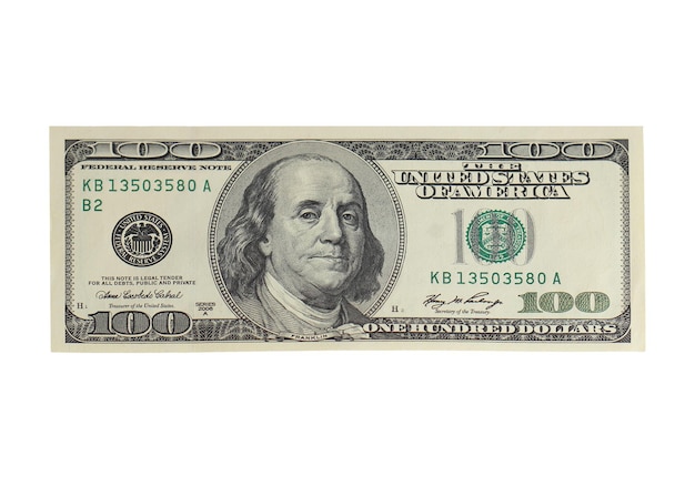Succesconceptbeeld van 100 dollarbiljet geïsoleerd op wit