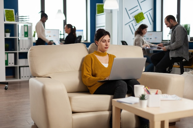 Succesfull business woman working on laptop