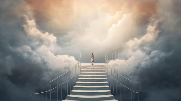 成功選択希望道自由概念アイデア概念画ファンタジーアートワーク超現実的な階段を掲げた女性ジェネレーティブ・AIイメージ・ウェバー - ライブドアニュース