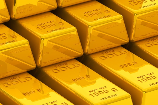 Success concept. Stacked golden bars extreme closeup