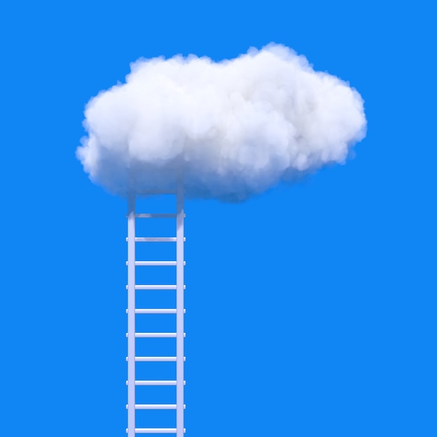 Success Concept. Stepladder Leading to the Fluffy Clouds on a blue sky background. 3d Rendering