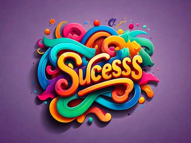 Foto success creative word testo con colori vivaci dell'arcobaleno scritti a mano e illustrazione vettoriale di confetti