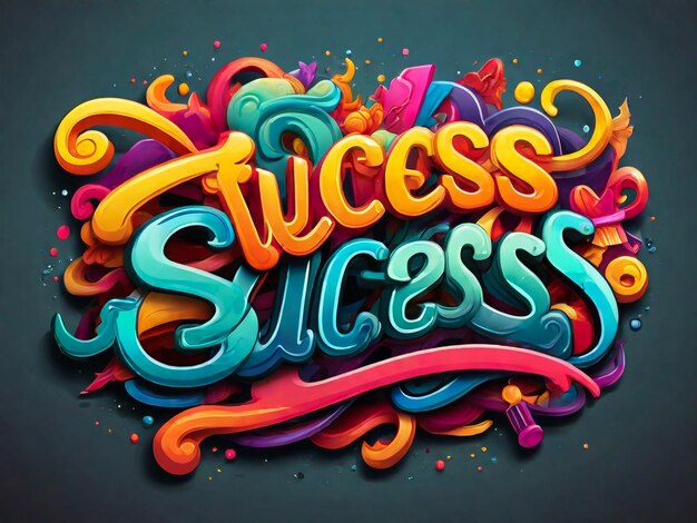 Success creative word testo con colori vivaci dell'arcobaleno scritti a mano e illustrazione vettoriale di confetti