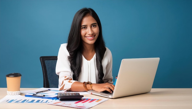 Success in numbers Indian young female CA with laptop
