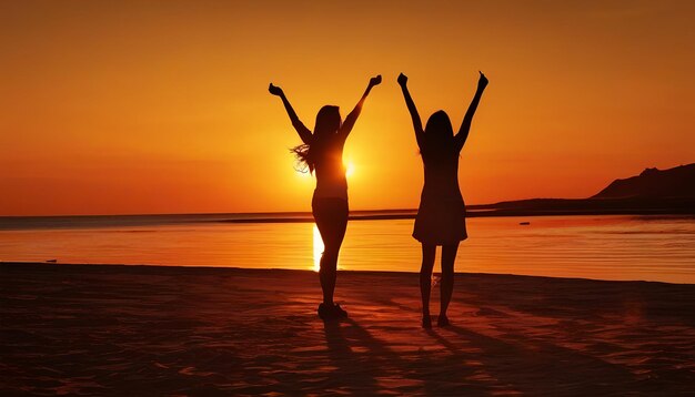 Foto la spiaggia del tramonto della donna del successo