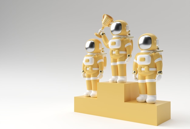 Successful Astronaut Got the First Prize Trophy 3D Rendering.