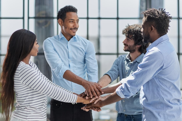 Photo successful business collaboration executives greet with handshake in office