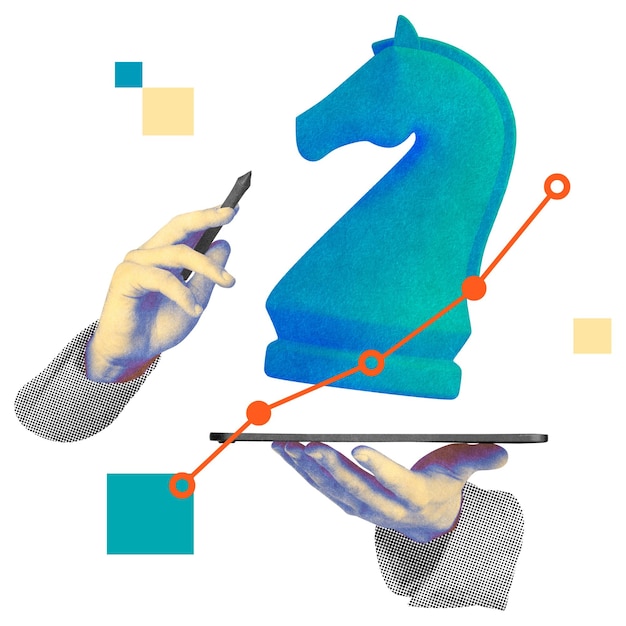 Successful business strategy png sticker knight chess piece remix transparent background
