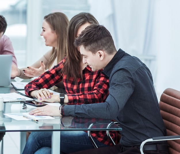 successful business team sitting at desk in modern office